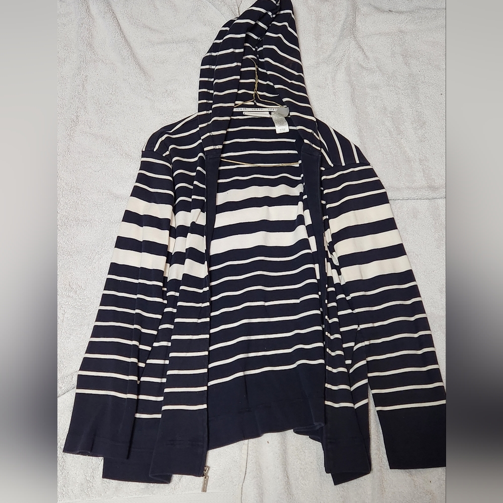 Liz Claiborne hooded top stripped hoodie 2 way zipper lightweight